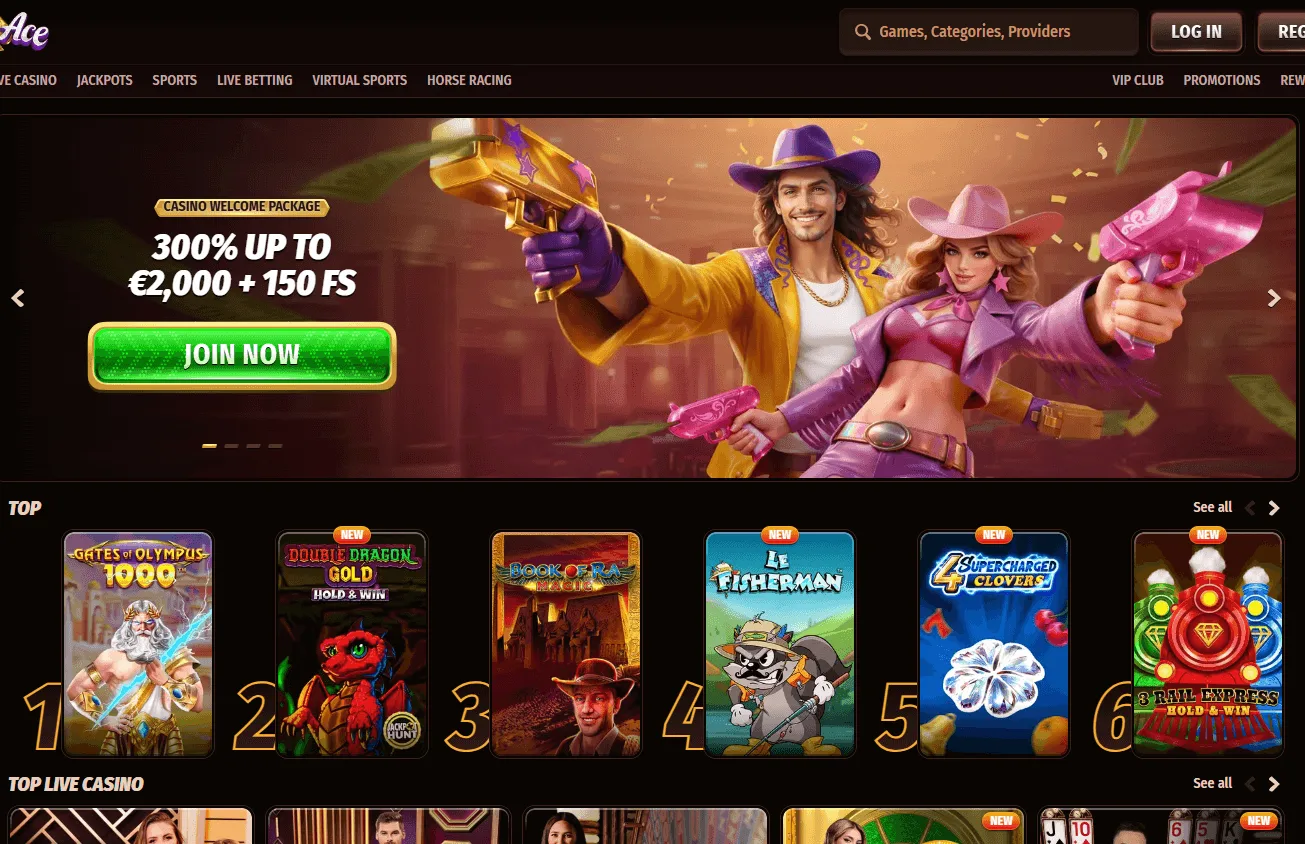 Westace Casino desktop home experience